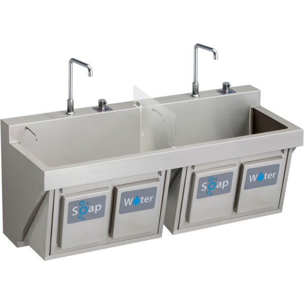 Elkay Manual Double Station Scrub Sink W/ Knee Activated Soap/Water